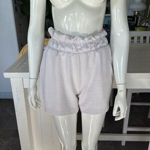 MARIA FILO Sz small cream, elastic high waist,  pockets, comfy shorts, Women's